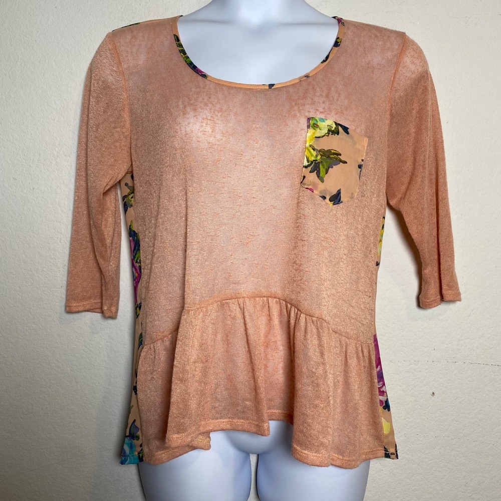Love 2 Be Loved Boho Floral Peplum Top XL Flowy Sheer Blouse Womens Spring Light
